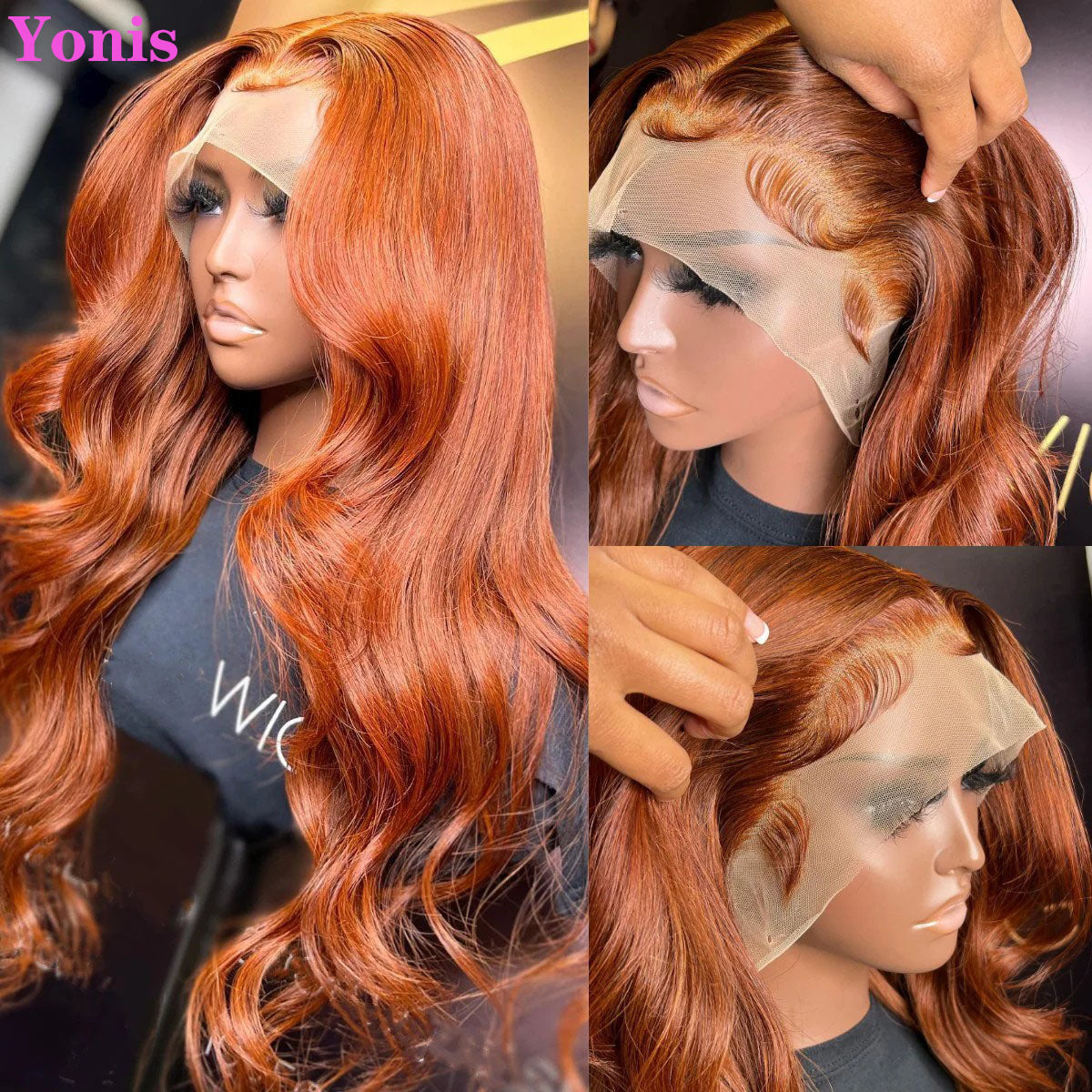 Yonis Light Chocolate Brown Orange Ginger Colored 13X4 HD Invisible Lace Front Wigs Human Hair Bodywave Brazilian Virgin Lace Front Human Hair Wigs 150% Density Pre Plucked With Natural Hairline